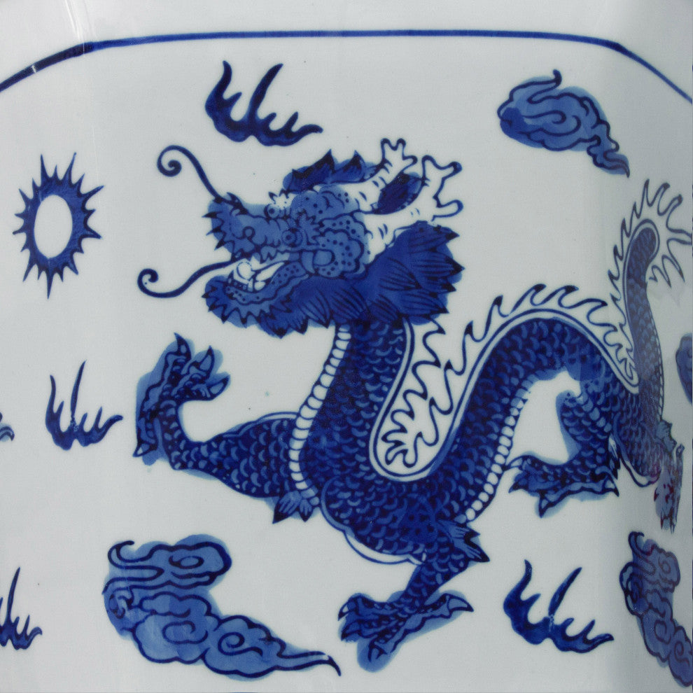 10" Dragon Blue and White Porcelain Flower Pot
