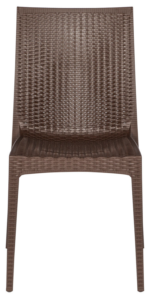 LeisureMod Mace Mid-Century 7-Piece Rectangular Outdoor Dining Set, Brown