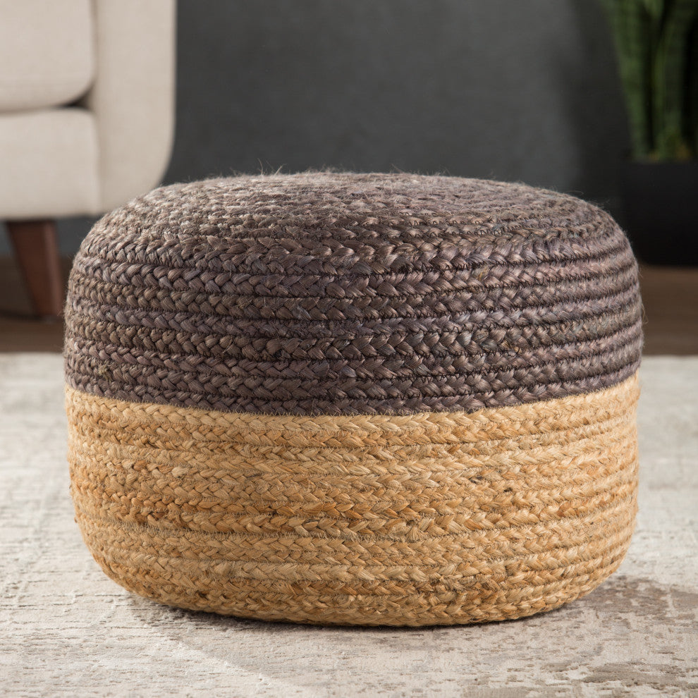 Jaipur Living Oliana Ombre Cylinder Pouf, Dark Gray