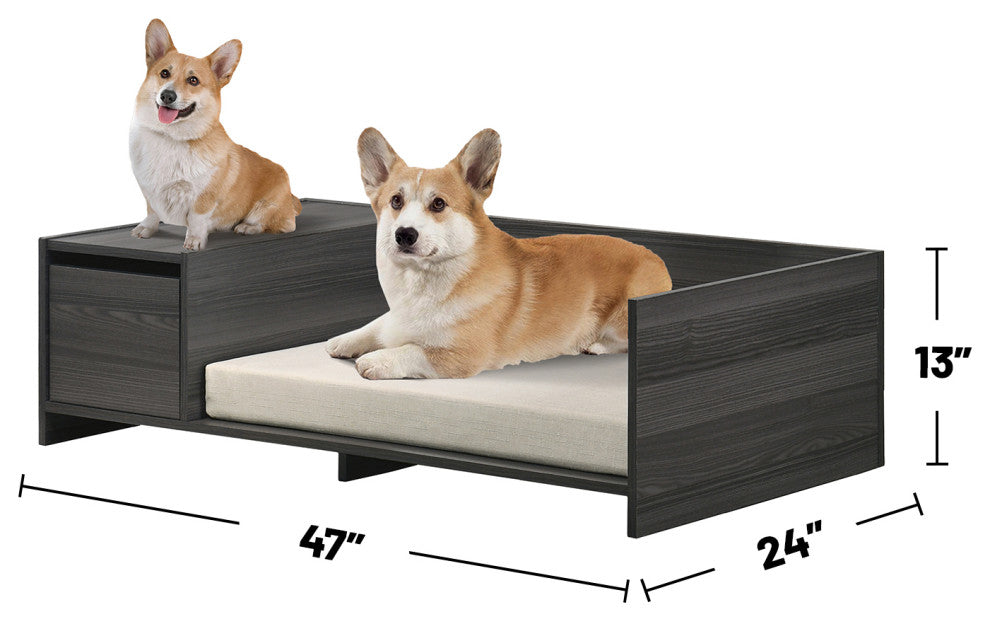 Modern Comfy Pet Bed With Side Storage Compartment, Ash Gray