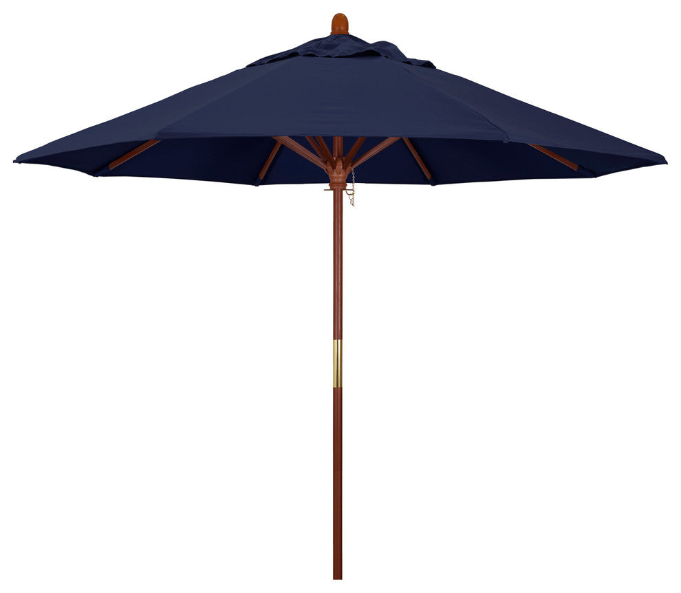 9' Square Push Lift Wood Umbrella, Olefin, Navy Blue