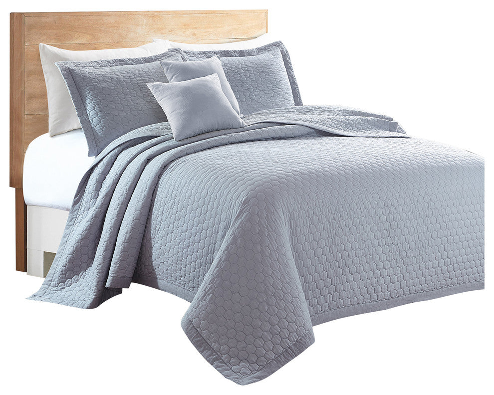 Sherry Kline Rombo Embroidered 3-piece Quilt Set, Light Grey, King