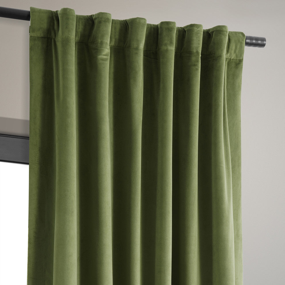 Signature Blackout Velvet Curtain Single Panel, Basque Green, 50"x108"