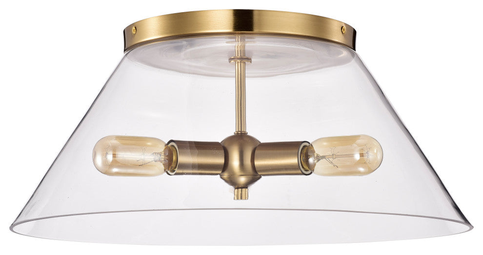 Dover 3-Light Large Flush Mount Fixture, Vintage Brass With Clear Glass