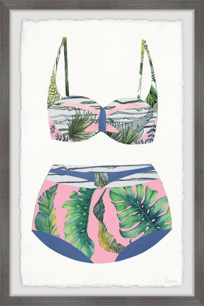 "Pink and Palms Swimsuit" Framed Painting Print, 16"x24"