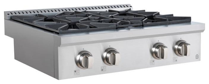 30" Commercial Style Stainless Steel Slide-in Gas Cooktop
