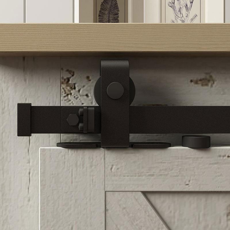 Mini Sliding Rolling Barn Door Hardware Kit for Double Furniture Wood Doors, Bla