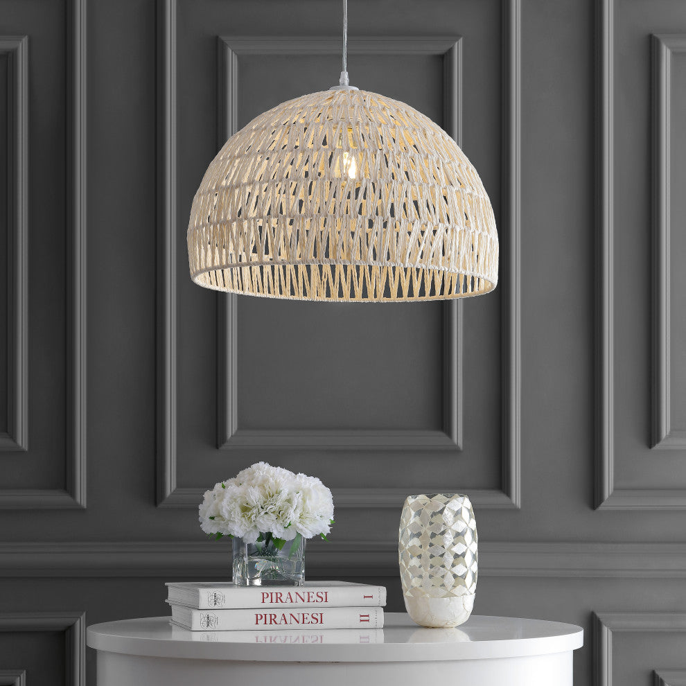Campana 1-Light Bohemian Modern Woven Rattan/Iron LED Pendant, Cream