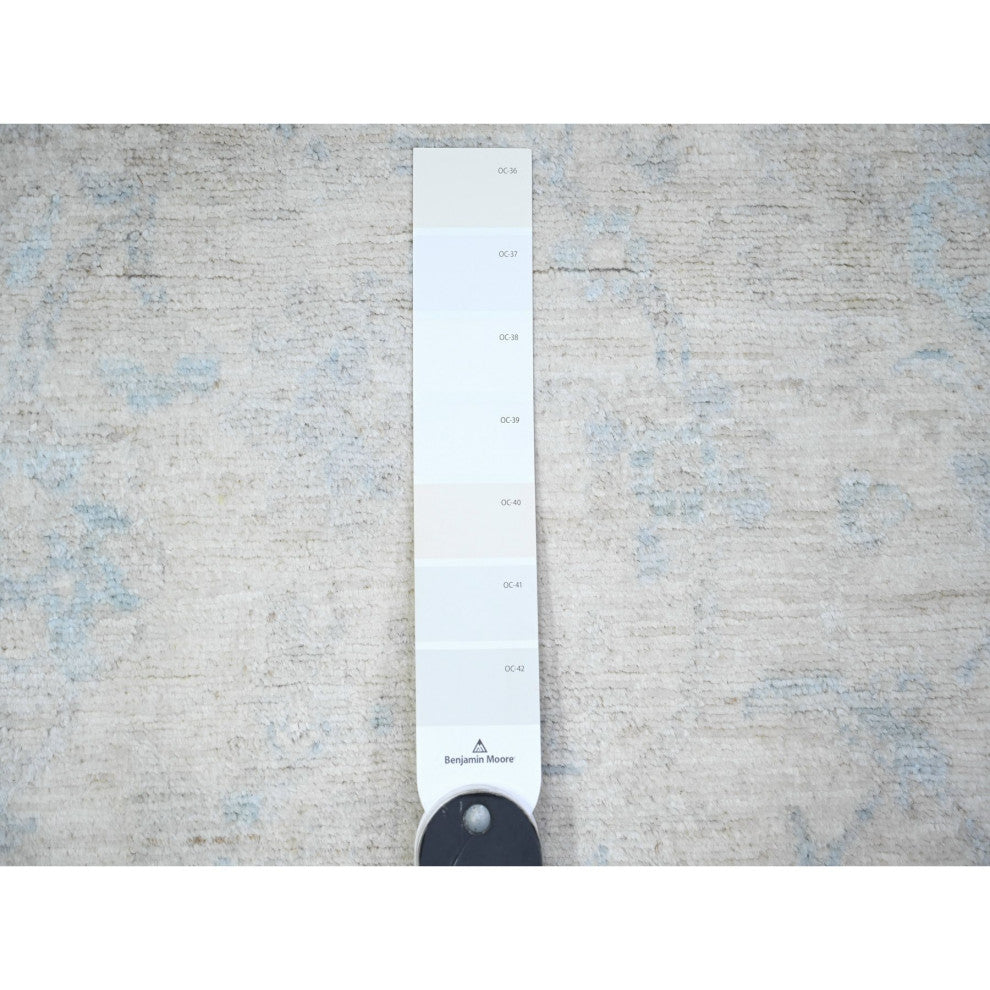 Night White Wool Hand Knotted White Wash Peshawar Oriental Rug, 3'1"x4'11"