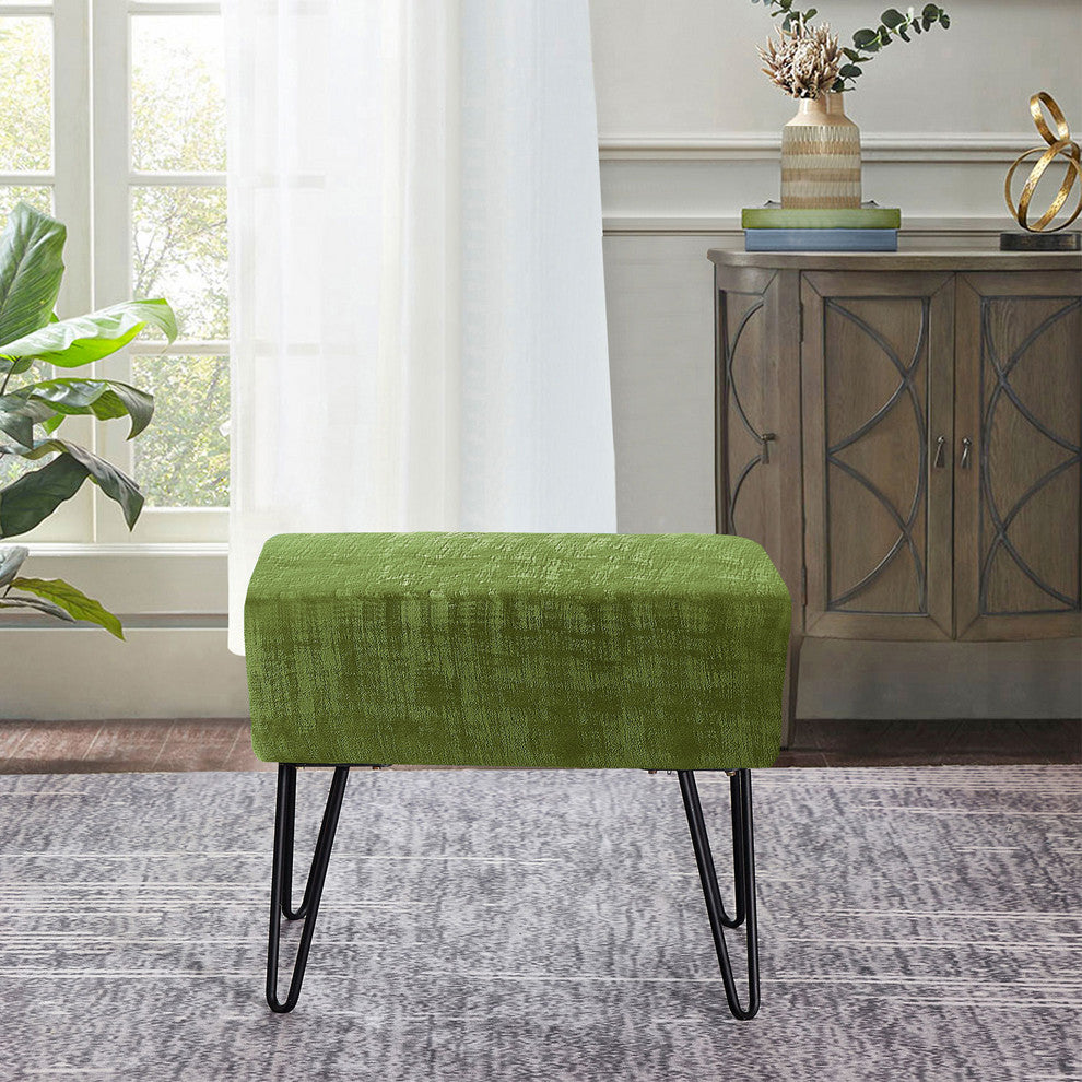 Textured Velvet Ottoman, Calla Green