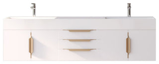 CastelloUSA Amazon 72" Wall Mounted Vanity Set, White, White Top, Gold Handles