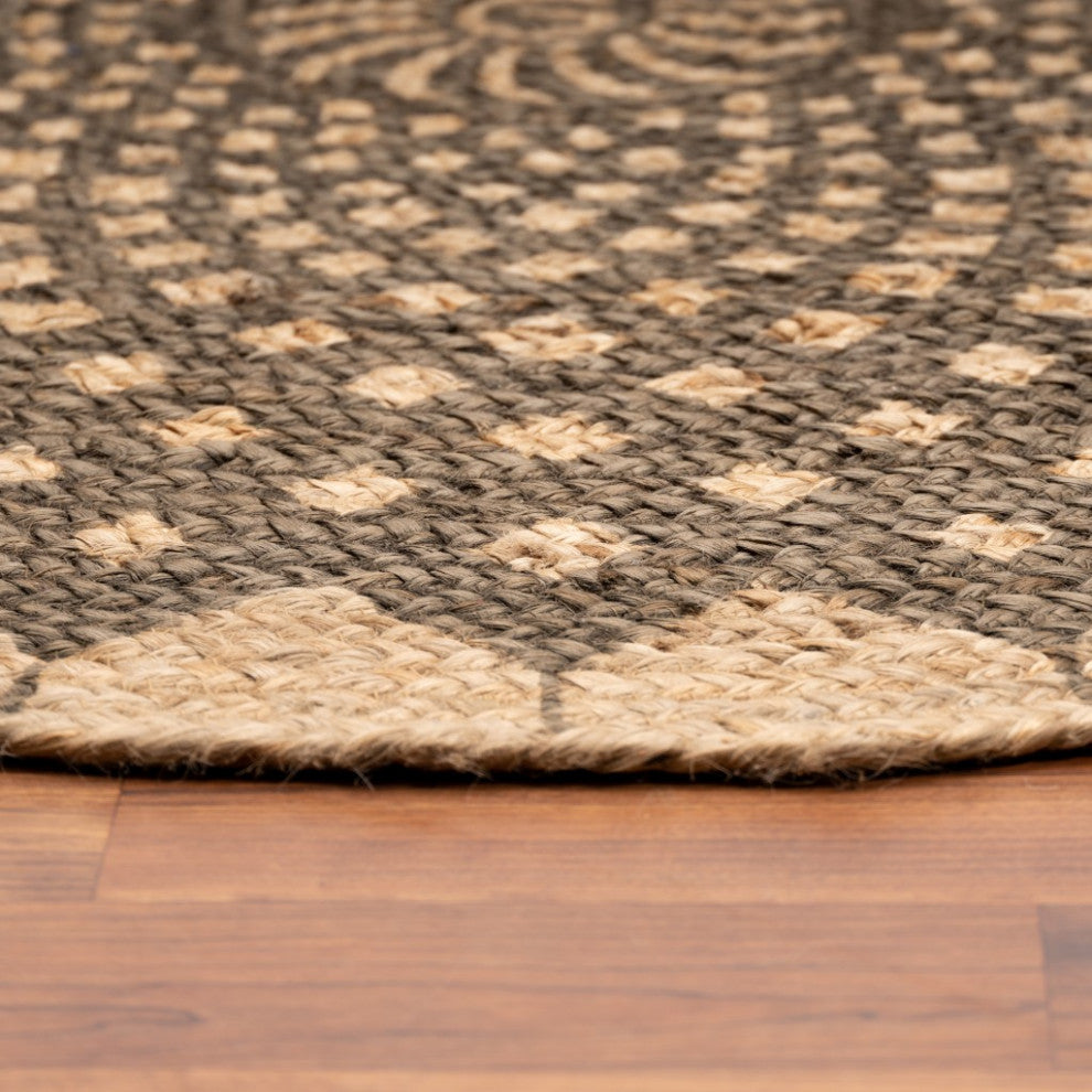 6" Round Brown Geometric Medallion Area Rug