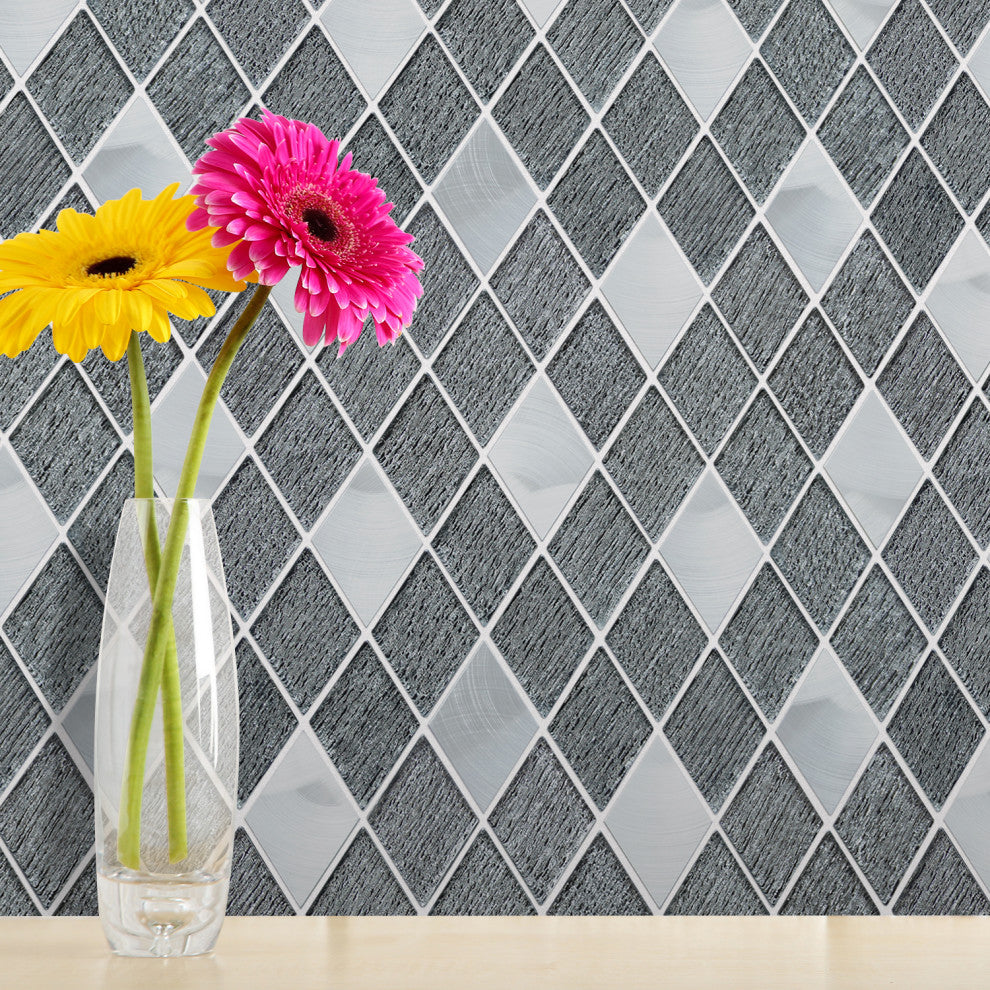 Ballagh 9.9"x12" Diamond Glass Mosaic Mix Wall Tile, Black, Box of 15
