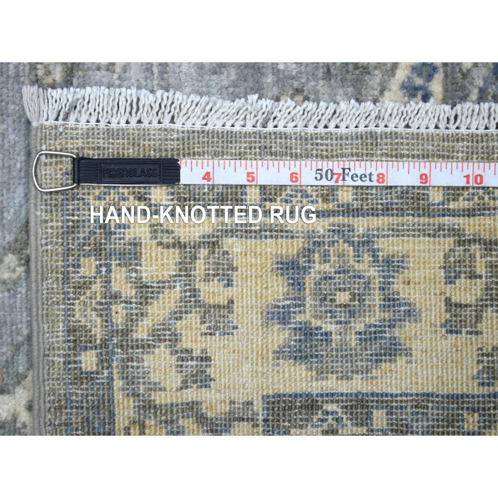 Gray Afghan Wool Natural Dyes Hand Knotted Fine Peshawar Runner Rug 2'7"x13'1"