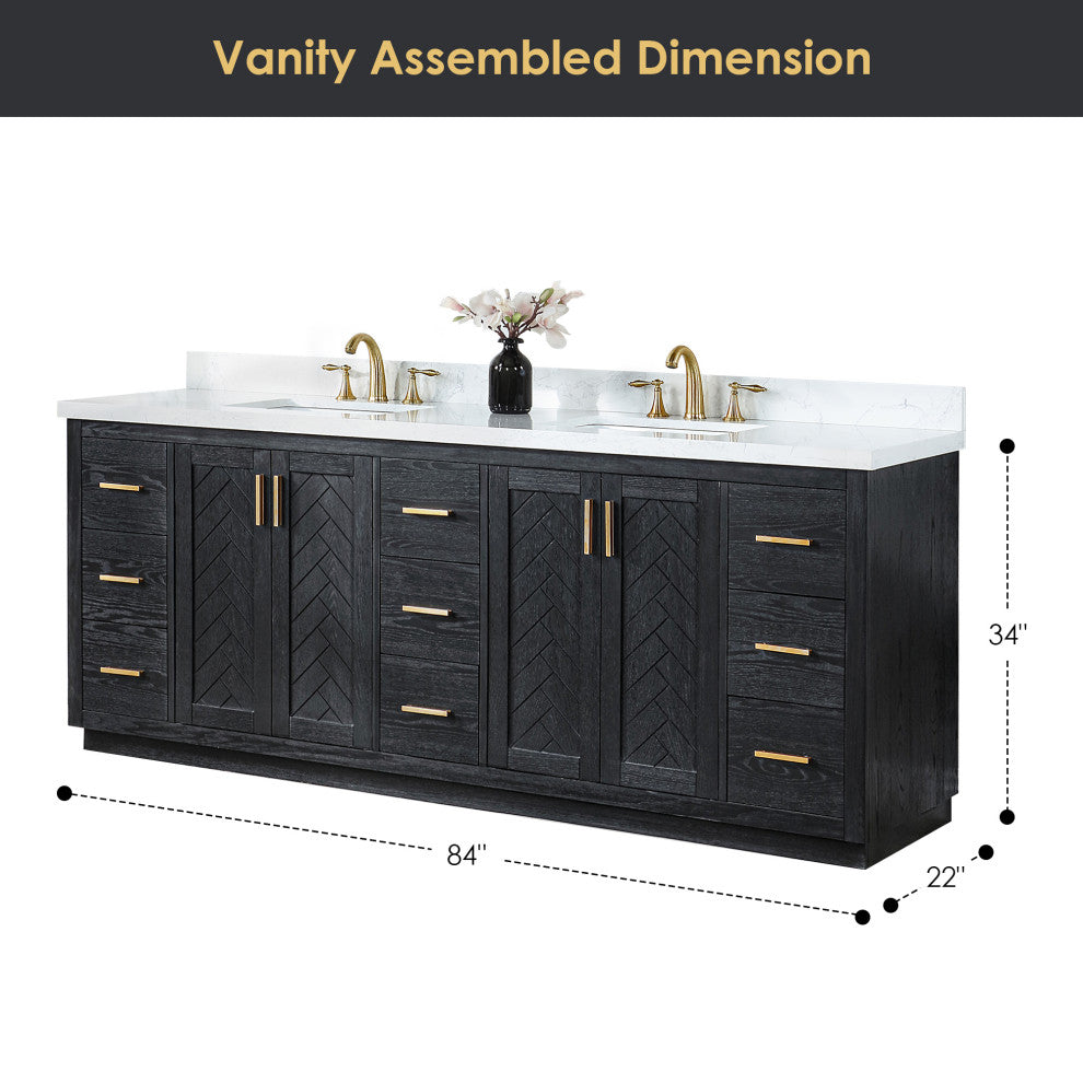 Altair Gazsi Black Oak Bathroom Vanity Set, 84", Without Mirror