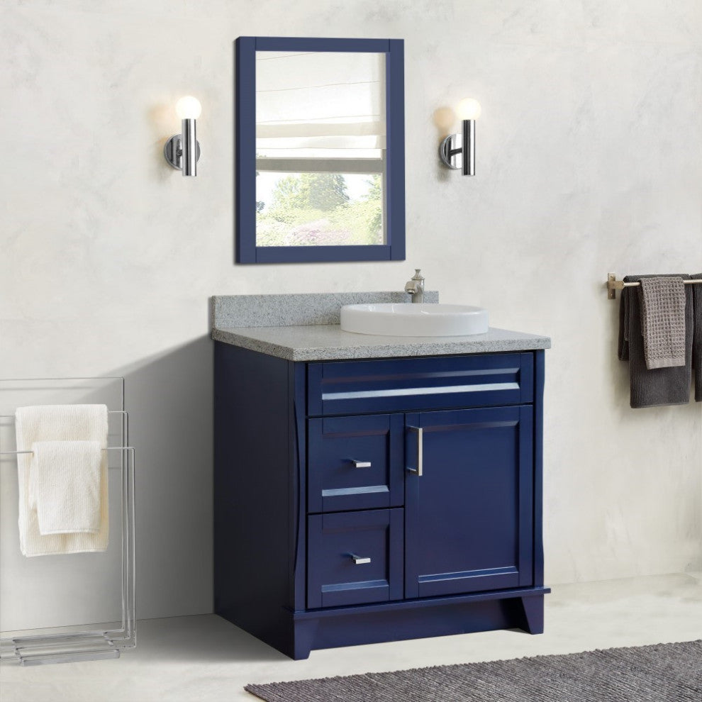 37" Single Sink Vanity, Blue Finish With Gray Granite