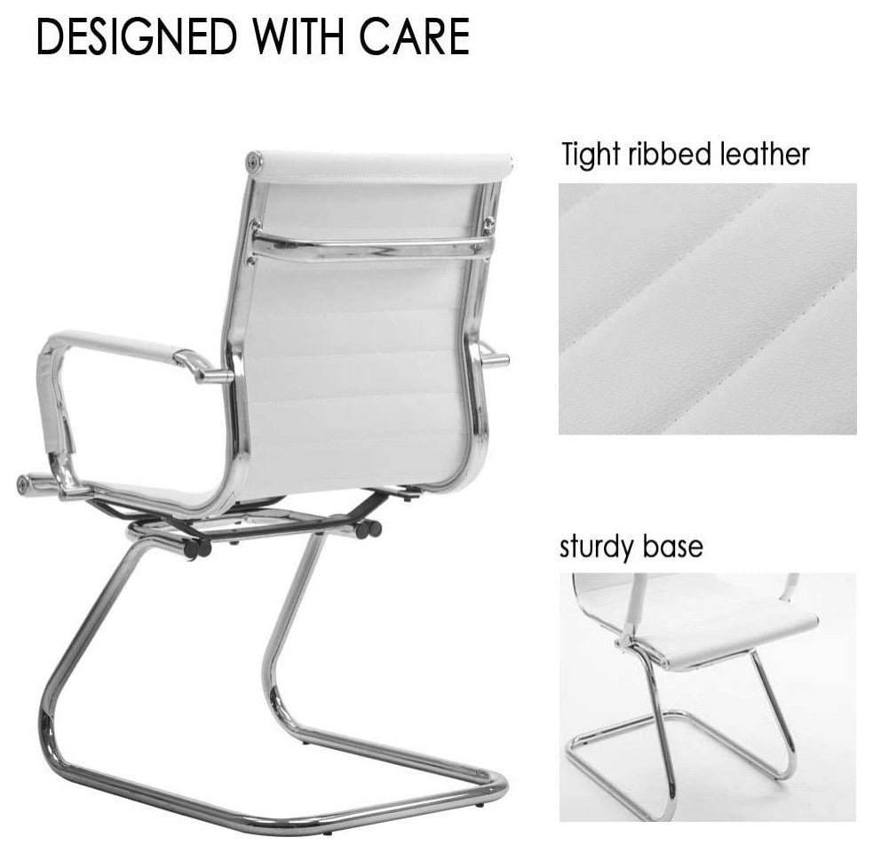 Reception Chairs No Wheels Leather Conference Chair (Set of 2), White