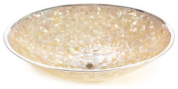 Large Laminated Mother of Pearl Bowl with Sterling Silver