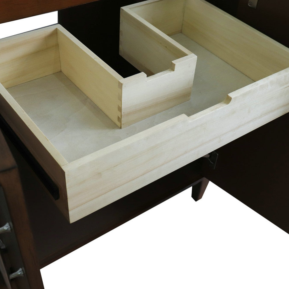 31" Single Sink Vanity, Walnut Finish, Black Galaxy Granite With Oval Sink