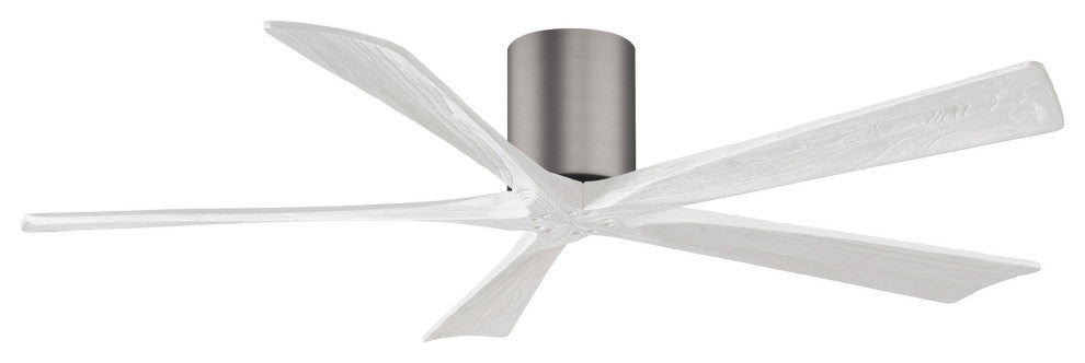 Irene-5H Flush Mounted Ceiling Fan, Brushed Pewter, Matte White Blades, 60"
