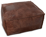 Sheffield Coffee table Pouf, Distressed Brown Leather