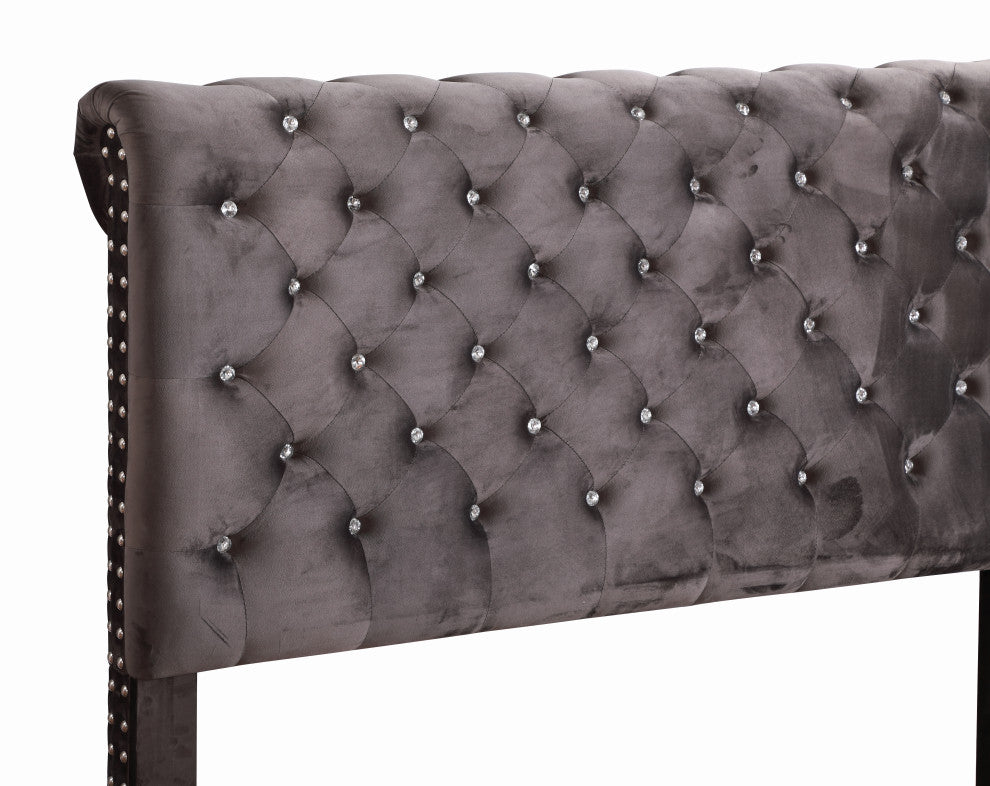 Princeton Tufted Upholstered Faux Leather Bed, Smoke Gray, Full