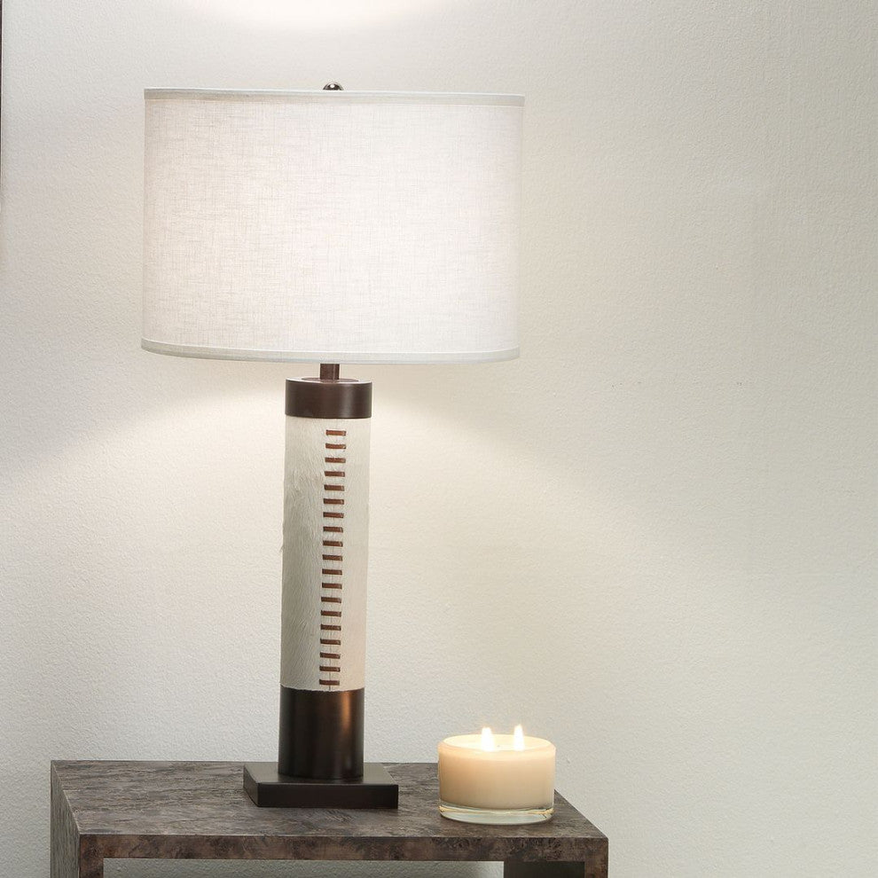 Contemporary White Hair on Hide Table Lamp 32 in Oil Rubbed Bronze Leather