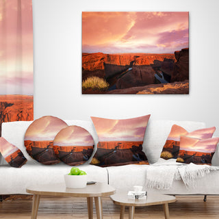 Horse Shoe Bend Under Cloudy Sky Landscape Printed Throw Pillow, 18"x18"