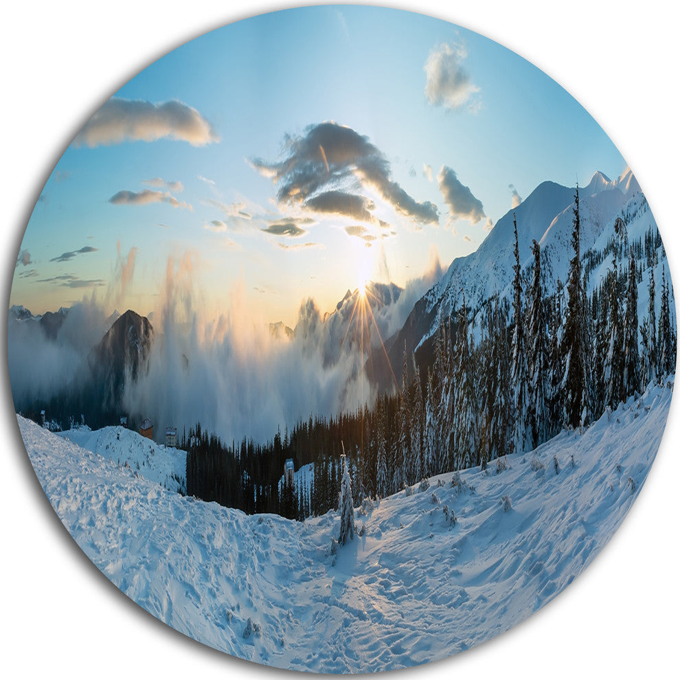 Morning Winter Carpathian Mountains, Landscape Disc Metal Artwork, 11"