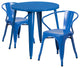 Commercial Grade 30" Round Blue Metal Indoor-Outdoor Table Set with 2 Arm Chairs