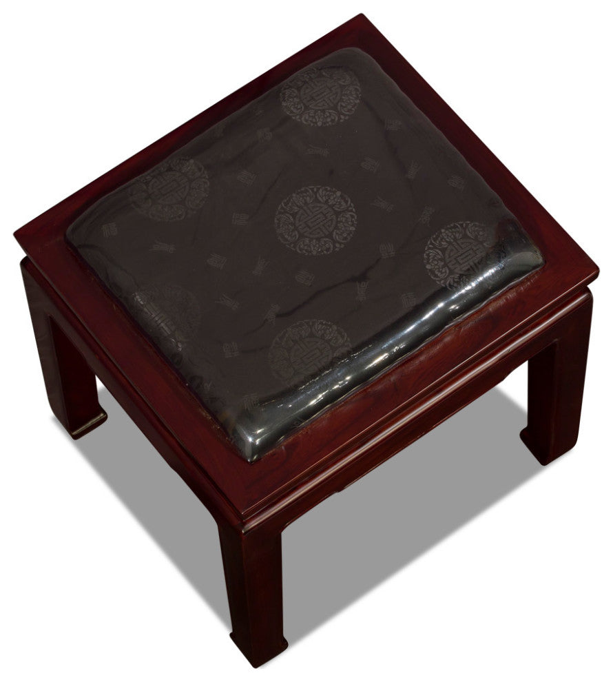 Dark Cherry Elmwood Chinese Ming Bench with Black Silk Cushion