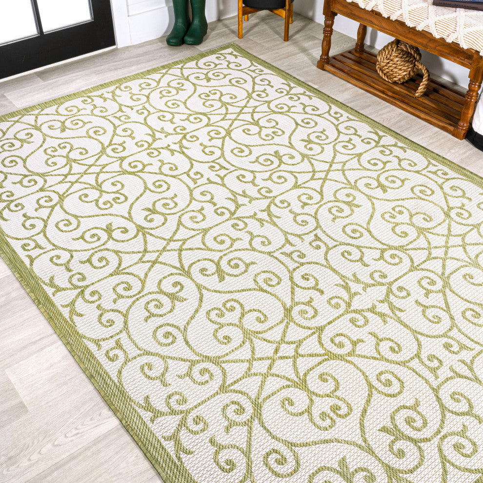 Madrid Vintage Filigree Textured Weave Indoor/Outdoor, Green/Cream, 8 X 10