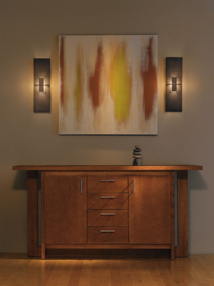 Aperture Vertical Sconce, Dark Smoke Finish, White Art Glass
