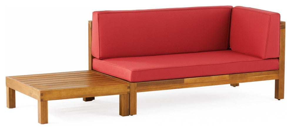 Keith Outdoor Right Arm Loveseat and Coffee Table Set, Red/Teak