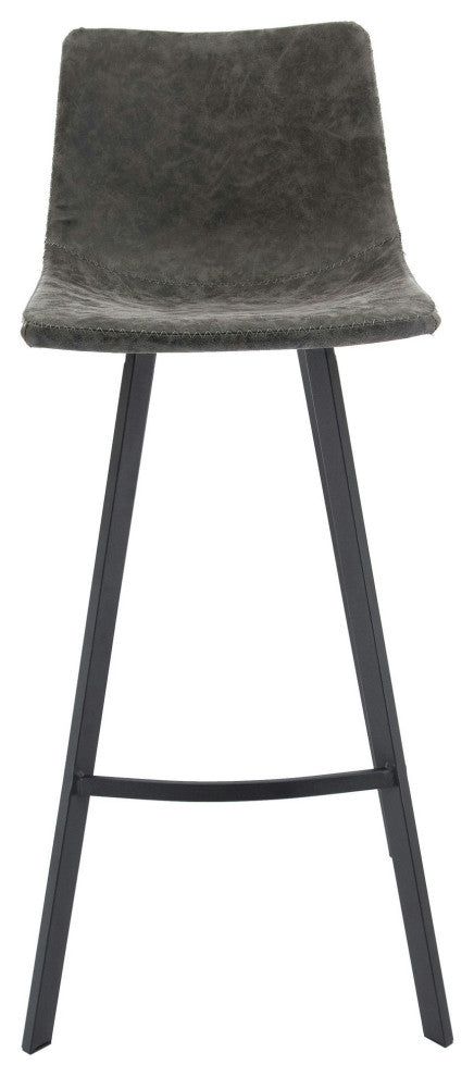 LeisureMod ES29GR2 Elland Leather Bar Stool With Iron Legs & Footrest Set of 2