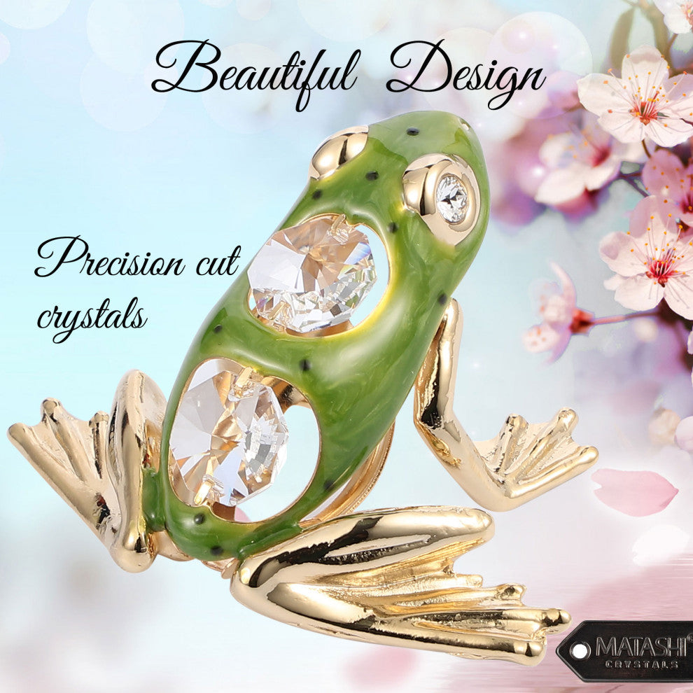 24K Gold Plated Crystal Studded Frog With Enamel Ornament