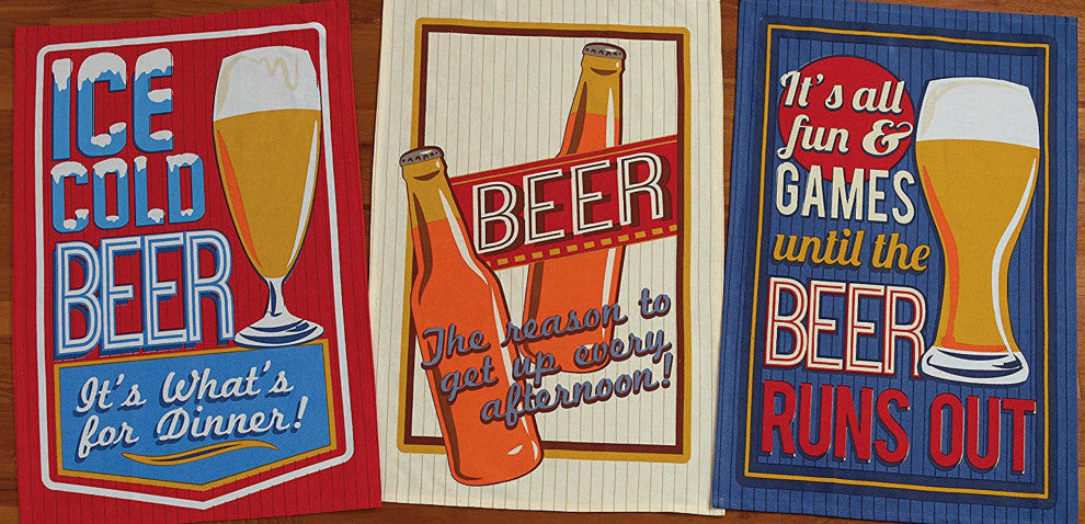 DII Assorted Retro Beer Print Dishtowel (Set of 3)