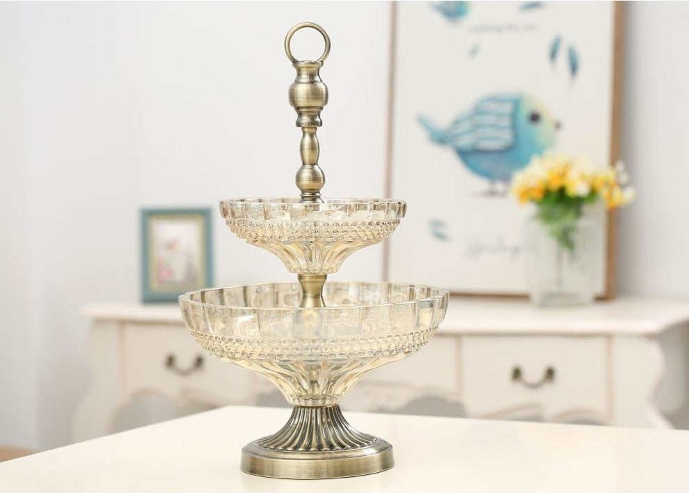 Matashi 2-Tiered Vintage High Quality Champagne Colored Glass Candy Dish