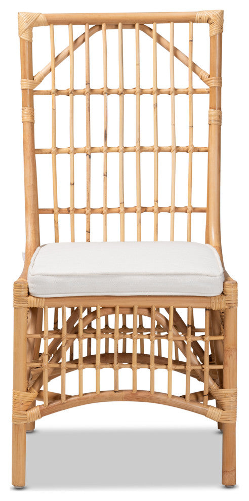 Alby Modern Bohemian Rattan Collection, White/Natural Brown, Dining Chair
