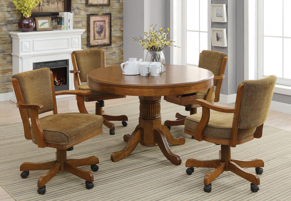 Upholstered Arm Game Chair, Olive-brown and Amber