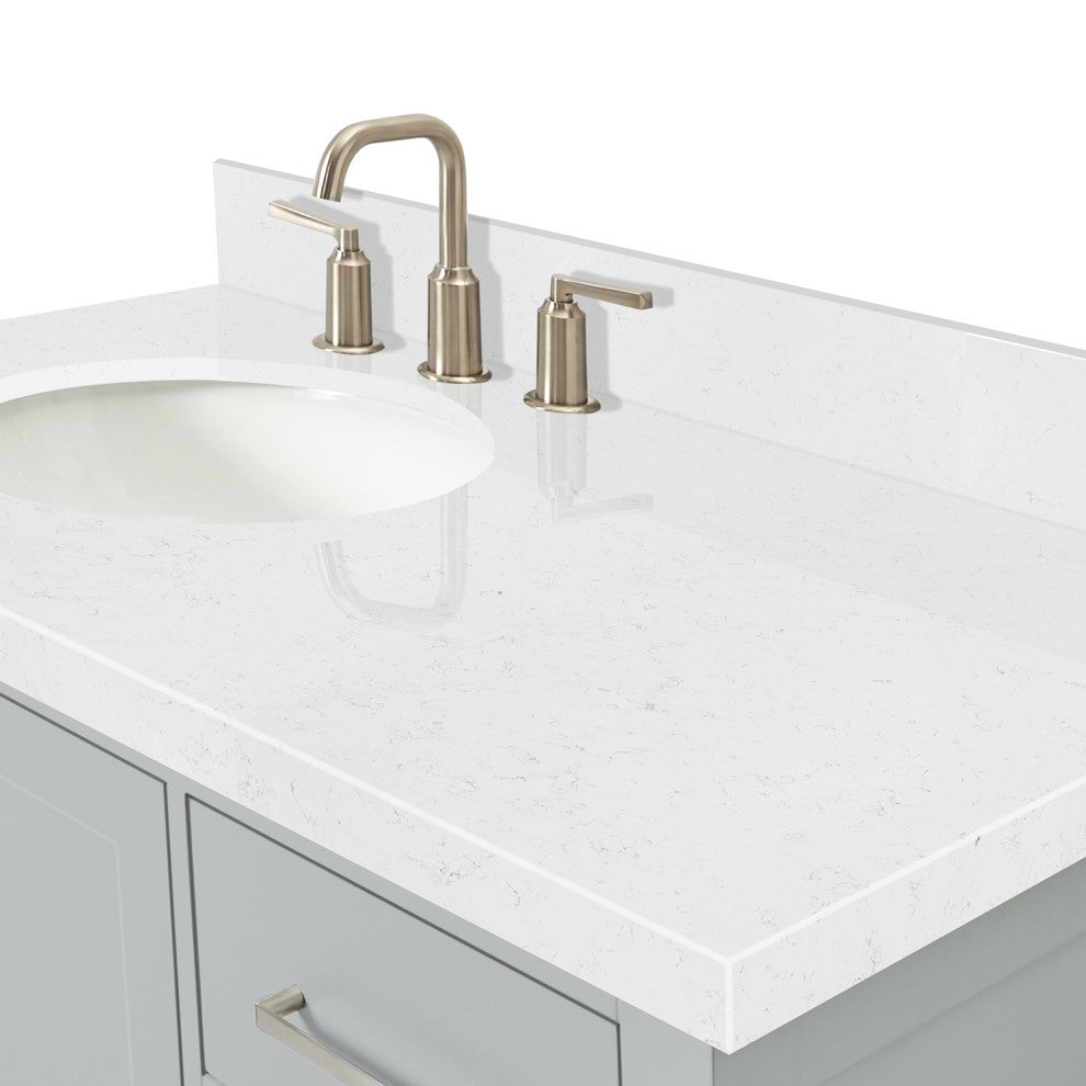 Ariel Cambridge 42" Left Offset Single Oval Sink Vanity, Carrara Quartz