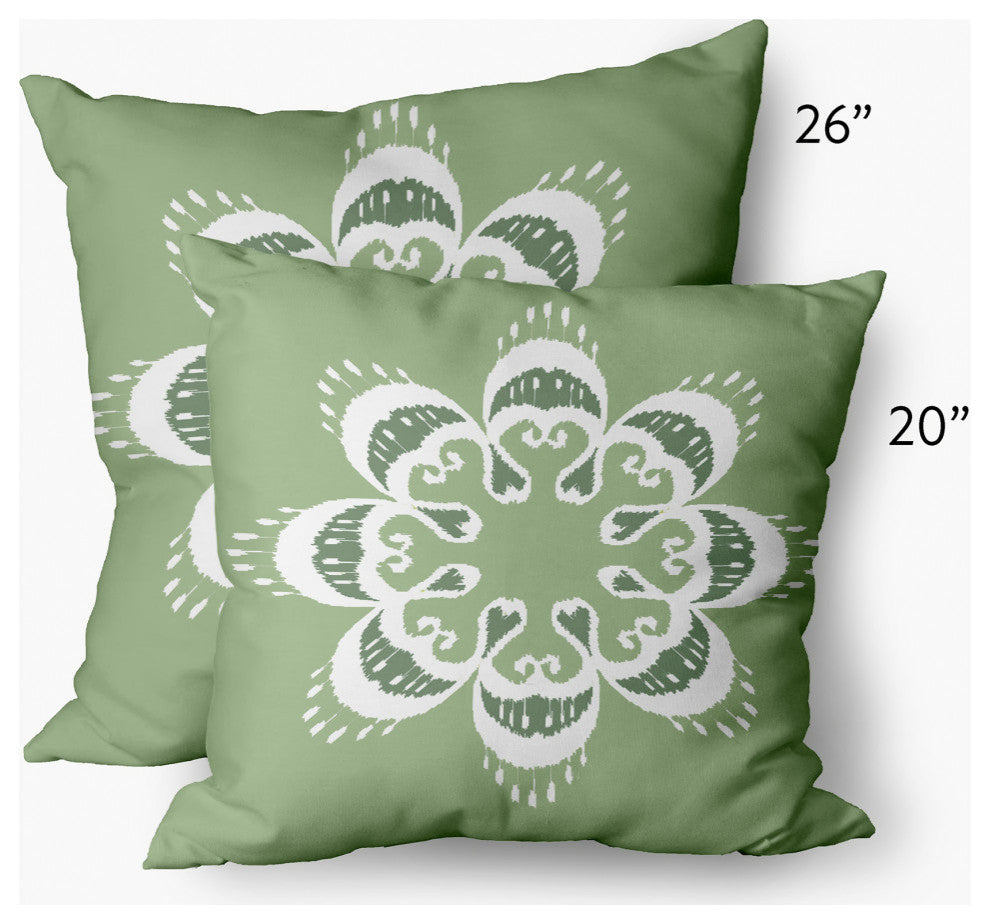 Ikat Mandala Decorative Throw Pillow, Sage Green, 26x26"