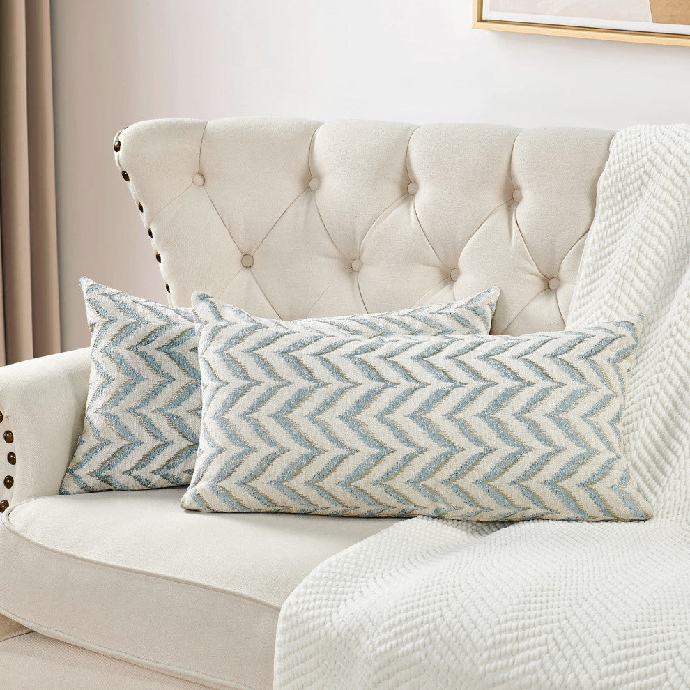 Jacquard Chenille Pillow Covers, 2-Piece Set, Light Blue, 14"x26"