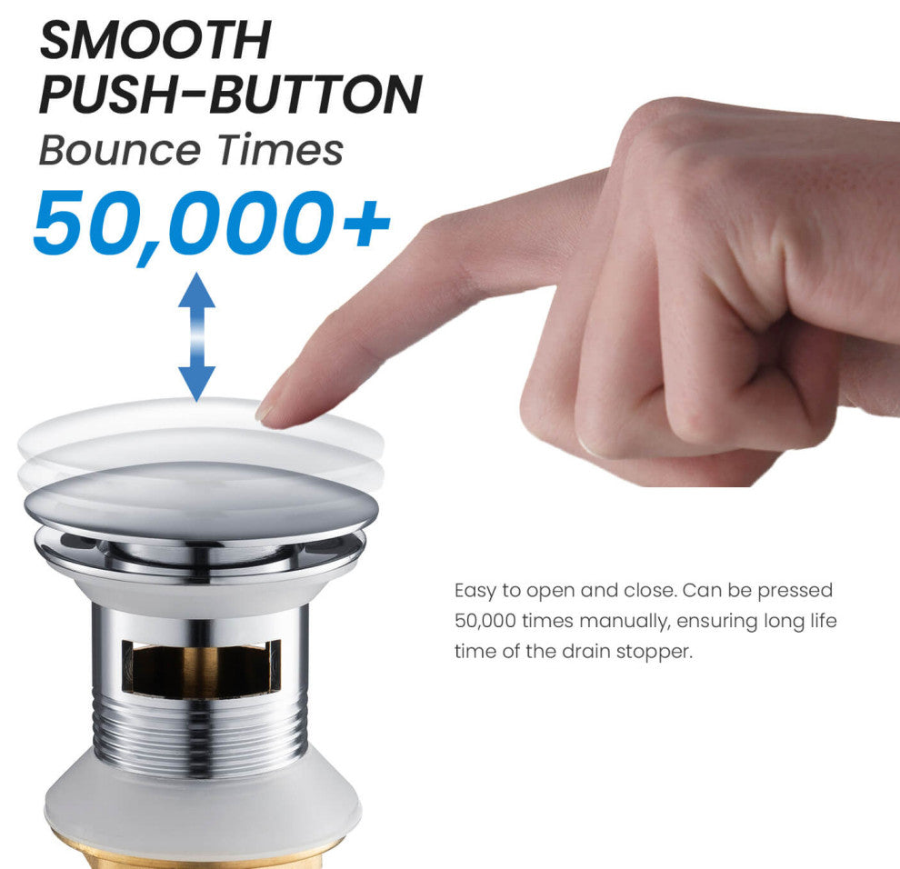 Pop Up Drain Stopper Full Cover With Overflow, KPW102, Chrome