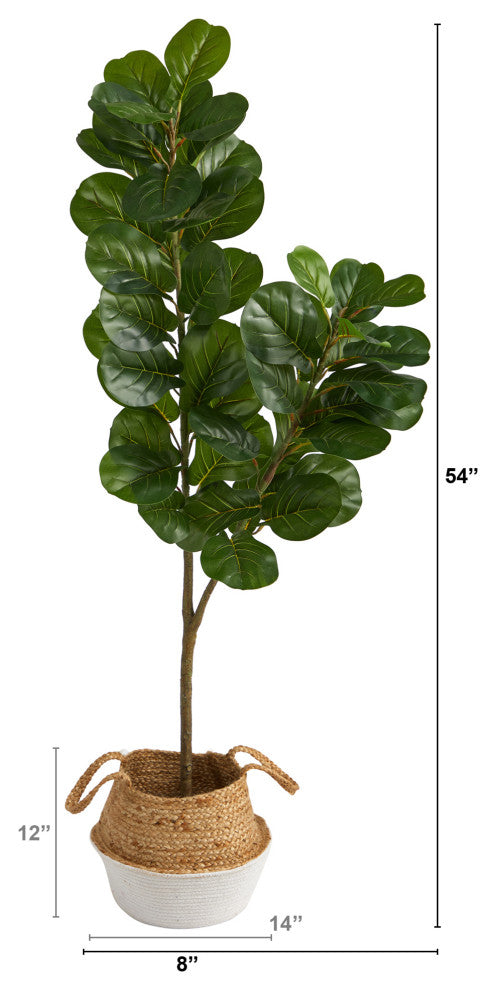4.5' Fiddle Leaf Fig Faux Tree With Boho Chic Handmade Cotton & Jute Planter
