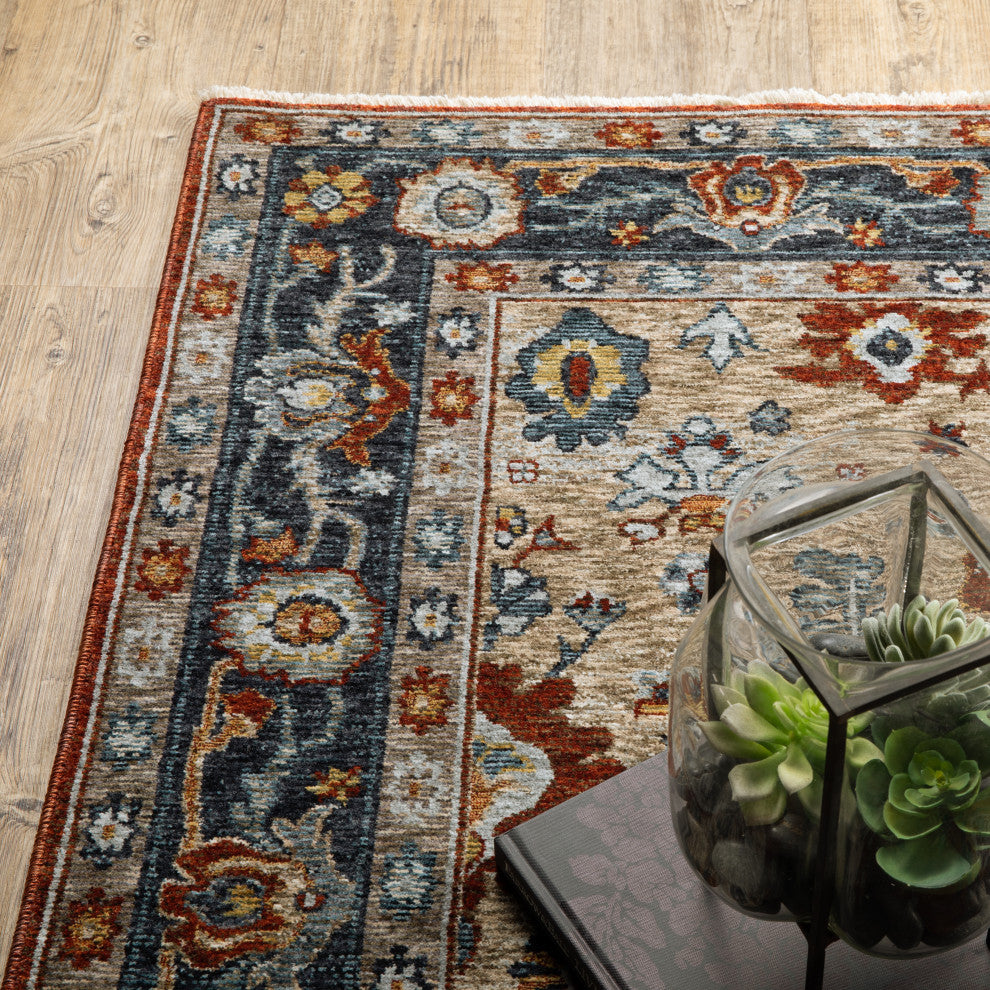 Augustus Vintage Medallion Rust/ Blue Indoor Area Rug, Red, 2'3"x7'6"