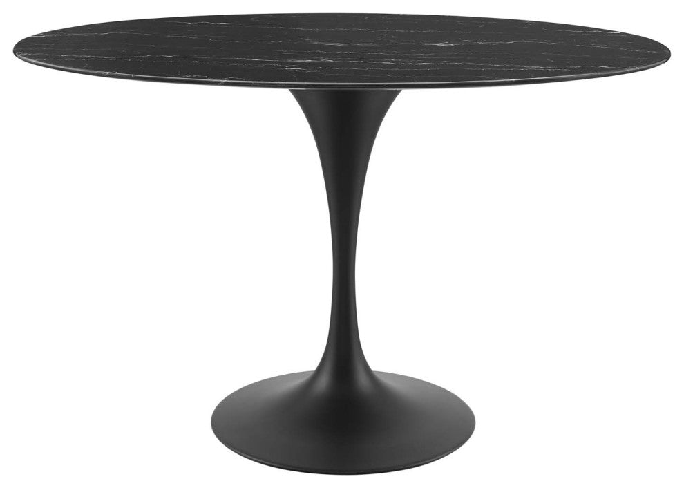 Lippa 48" Artificial Marble Dining Table, Black Black