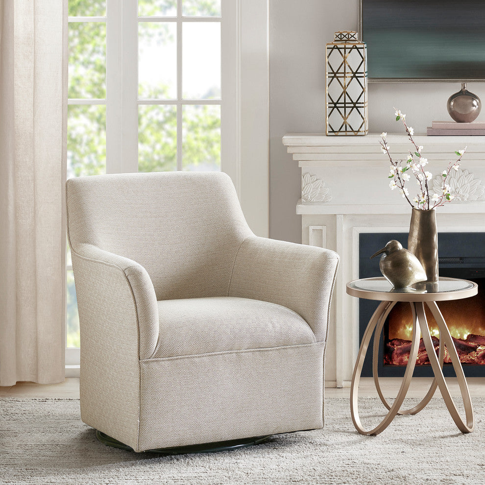 Madison Park Augustine Tight Back Swivel Lounge Chair, Cream