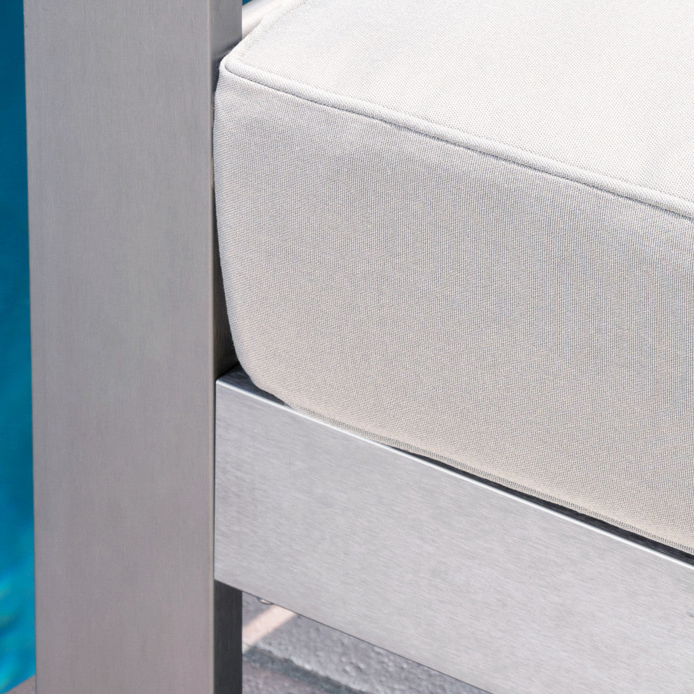 Crested Bay Outdoor Aluminum 4 Seater Chat Set with Sunbrella Cushions, Cast Sil