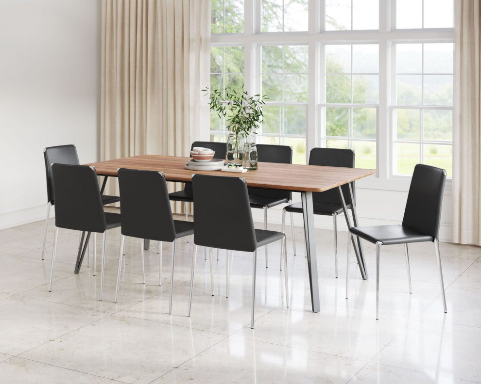 Dining Chair, Set of 4, Steel Metal, Fabric, Black, Chrome, Kitchen Cafe Bistro